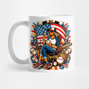 Baseball American Flag , Cute Patriotic Colorful for Toddler Girls Kids Youth, Fourth 4th of July Mug